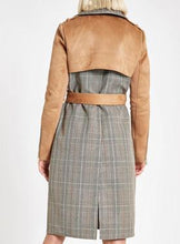 Light brown check suedette trench coat