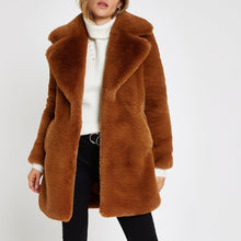 Brown faux fur longline coat